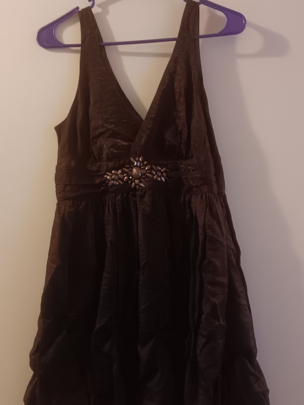 Vintage Y2k Katia Brown Embellished V-Neck Mini Dress